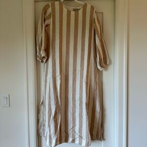 Everlane Brown and Cream Striped Dress